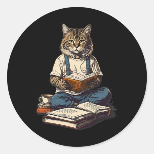 Katten Lezen Een Boek Grafische Kat Kitten Liefheb Ronde Sticker (Voorkant)