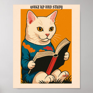 Katten lezen met een boek — Wakker worden en stude Poster