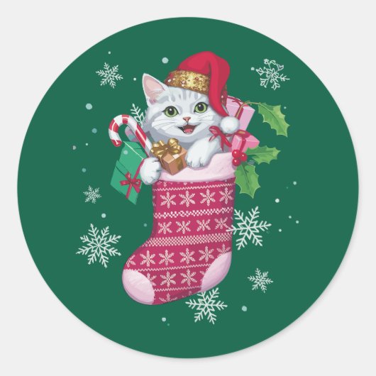 Katten Liefhebber Kerst Grappige katten Eigenaar Ronde Sticker (Voorkant)