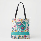 Katten Liefhebbers Scandinavische Volkskunst Bloem Tote Bag (Voorkant)