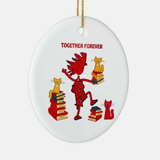 Katten Love Books Keramisch Ornament (Rechts)