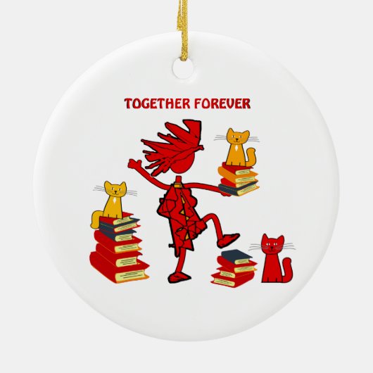 Katten Love Books Keramisch Ornament (Achterkant)