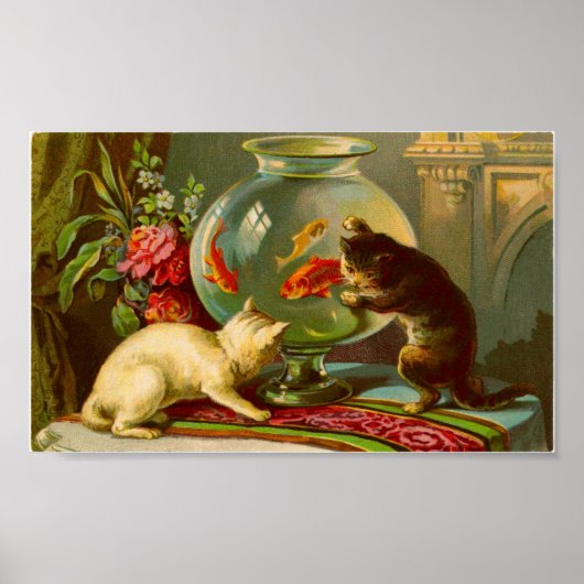 Katten Love Fish Vintage Poster (Voorkant)