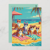 Katten luieren op het strand briefkaart (Voorkant / Achterkant)