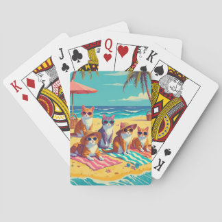 Katten luieren op het strand pokerkaarten
