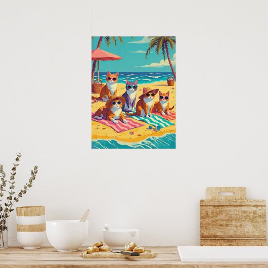 Katten luieren op het strand poster (Keuken)