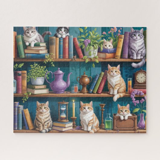 Katten Magische Boekenplank Legpuzzel (Horizontaal)