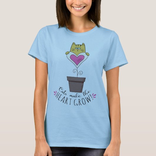 Katten maken het hart groeien T-shirt - Blauw (Voorkant)