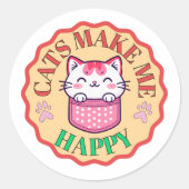 Katten maken me blij - Schattigee Kawaii Cat Lover Ronde Sticker (Voorkant)