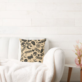 Katten manen vleermuizen schedels geel Halloween Kussen