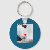 Katten Meme Grappige Kat Selfie Met Kerstman Hoed  Sleutelhanger (Voorkant)