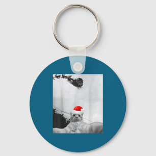 Katten Meme Grappige Kat Selfie Met Kerstman Hoed Sleutelhanger
