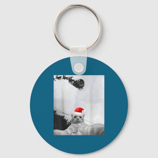 Katten Meme Grappige Kat Selfie Met Kerstman Hoed Sleutelhanger (Voorkant)