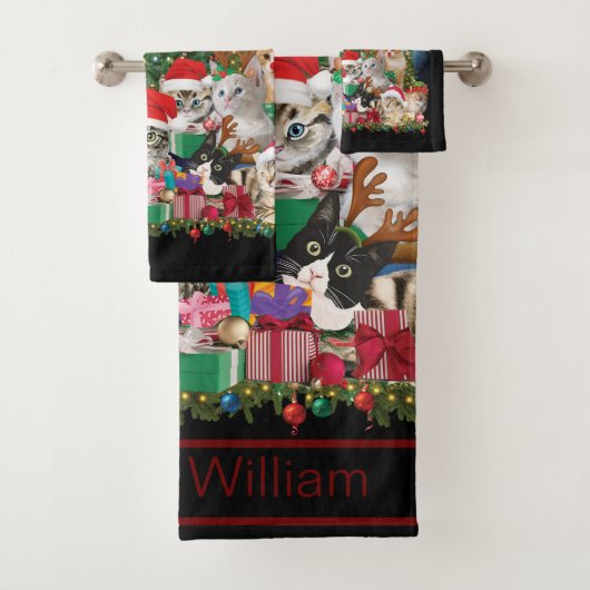 Katten Merry Kerstlight Bad Handdoek (Insitu)