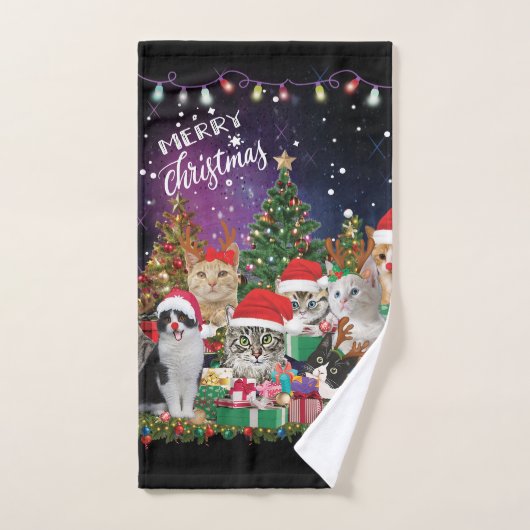 Katten Merry Kerstlight Bad Handdoek (Handdoek)