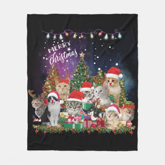 Katten Merry Kerstlight Fleece Deken (Voorkant)