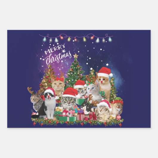 Katten Merry Kerstlight Inpakpapier Vel (Voorkant 3)