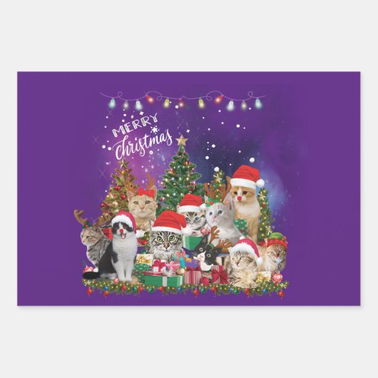 Katten Merry Kerstlight Inpakpapier Vel (Voorkant 2)