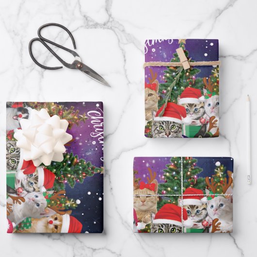 Katten Merry Kerstlight Inpakpapier Vel (Voorkant)