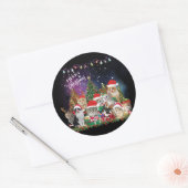 Katten Merry Kerstlight Ronde Sticker (Envelop)