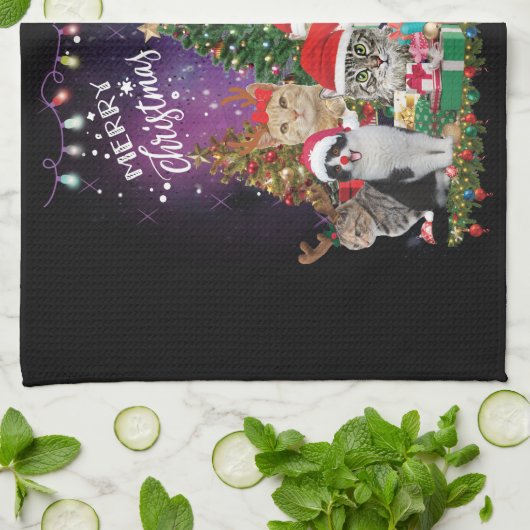 Katten Merry Kerstlight Theedoek (Gevouwen)