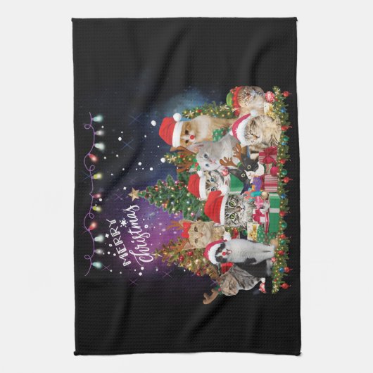 Katten Merry Kerstlight Theedoek (Verticaal)