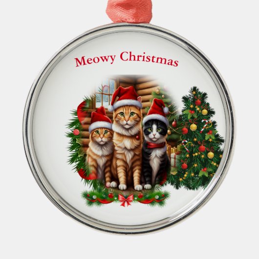 Katten Merry Kerstmis Metalen Ornament (Voorkant)