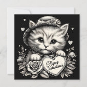 Katten met bloemen en hart Valentijnsdag illustrat Kaart (Voorkant)