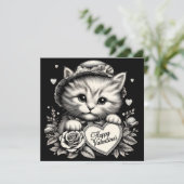 Katten met bloemen en hart valentijnsillustratie kaart (Staand voorkant)