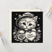 Katten met bloemen en hart valentijnsillustratie kaart (Voorkant / Achterkant in situ)