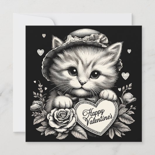 Katten met bloemen en hart valentijnsillustratie kaart (Voorkant)