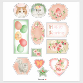 Katten met bloemen Pasen en Stickers van de Lente