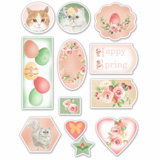 Katten met bloemen Pasen en Stickers van de Lente (Voorkant)