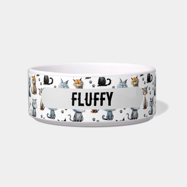 Katten met boze gezichten Pootafdrukken Patroon Na Voerbakje (Voorkant)