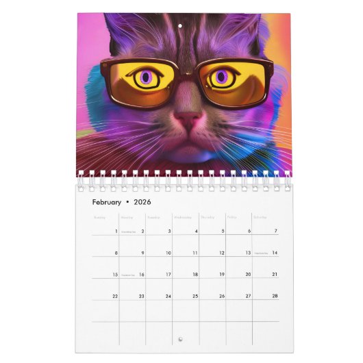 Katten met brillenglazen AI Generated Kalender (Feb 2026)