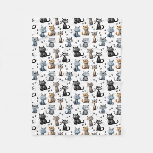 Katten met chagrijnige gezichten en poot afdrukken fleece deken (Voorkant)