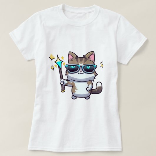 Katten met een bril met toverstaf sterren t-shirt (Design voorkant)
