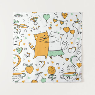 Katten met een paar illustraties. cartoon katjes wandkleed