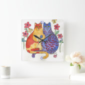 Katten met handen, folk Art Vierkante Klok (Huis)