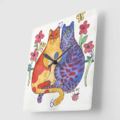 Katten met handen, folk Art Vierkante Klok (Hoek)