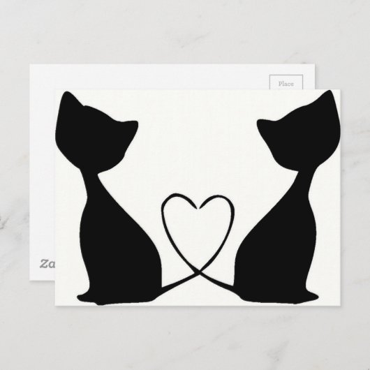 Katten met hart, zwart en wit briefkaart (Voorkant / Achterkant)