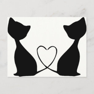 Katten met hart, zwart en wit briefkaart