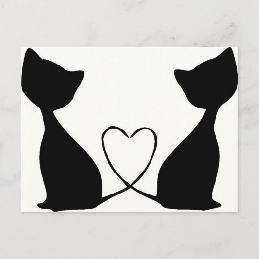 Katten met hart, zwart en wit briefkaart (Voorkant)