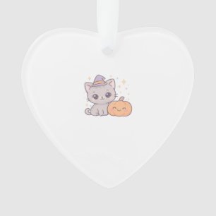Katten met heksenhoed en glimlachende pompoen knuf ornament