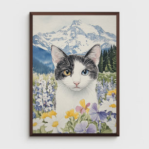 Katten met heterochromie in een veld met wilde blo poster