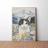 Katten met heterochromie in een veld met wilde blo poster