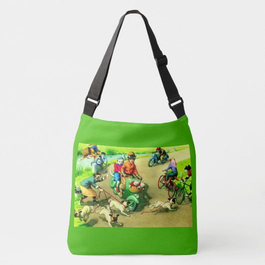 Katten met hoofdwieltjes op motorfietsen en fietse crossbody tas (Voorkant)