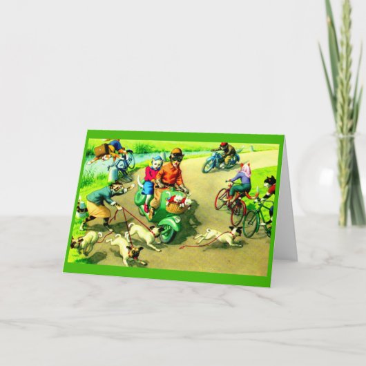 Katten met hoofdwieltjes op motorfietsen en fietse kaart (Voorkant)