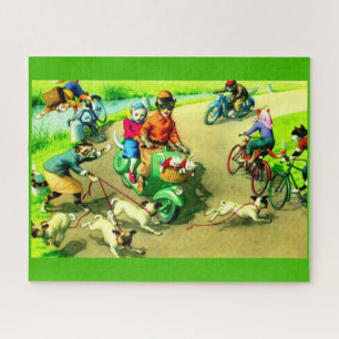 Katten met hoofdwieltjes op motorfietsen en fietse legpuzzel