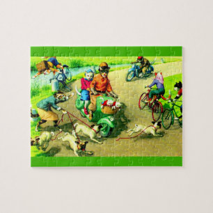 Katten met hoofdwieltjes op motorfietsen en fietse legpuzzel